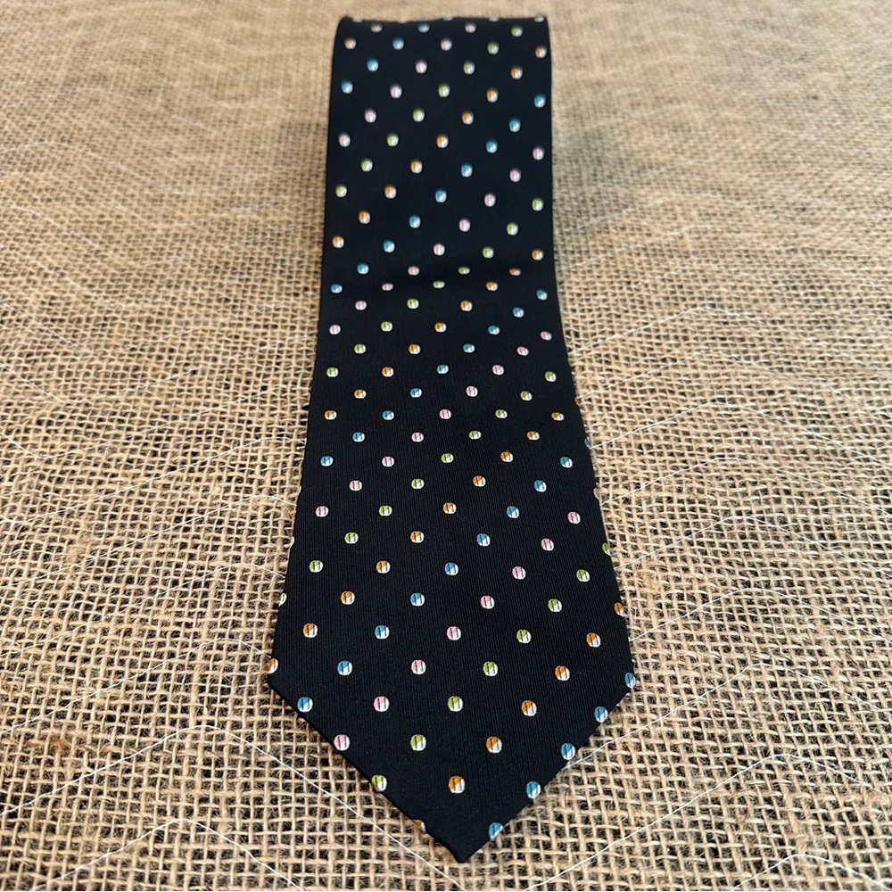 Hugo Boss 100%‎ Silk Black Tie with Multicolor Dots 3.75 in X 58 in